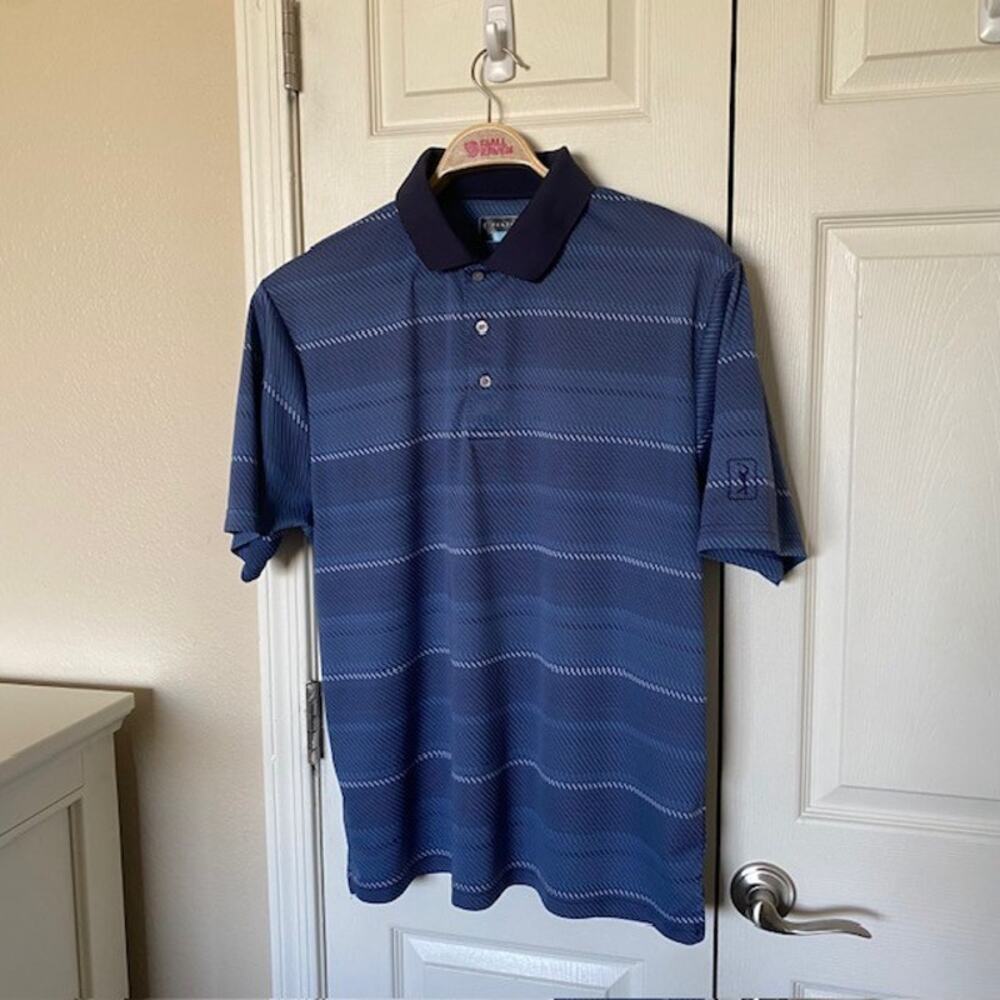 PGA Tour Polo Shirt Blue Striped‎ Short Sleeve Stretch Athletic Men's XL - Picture 7 of 7
